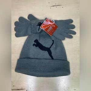 Puma Beanie Gray Toddler Hat And Glove Set